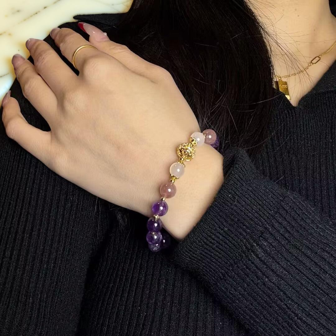 ATELIER-TIBET – Bracelet Améthyste et Quartz Fraise – Rêve Lilas