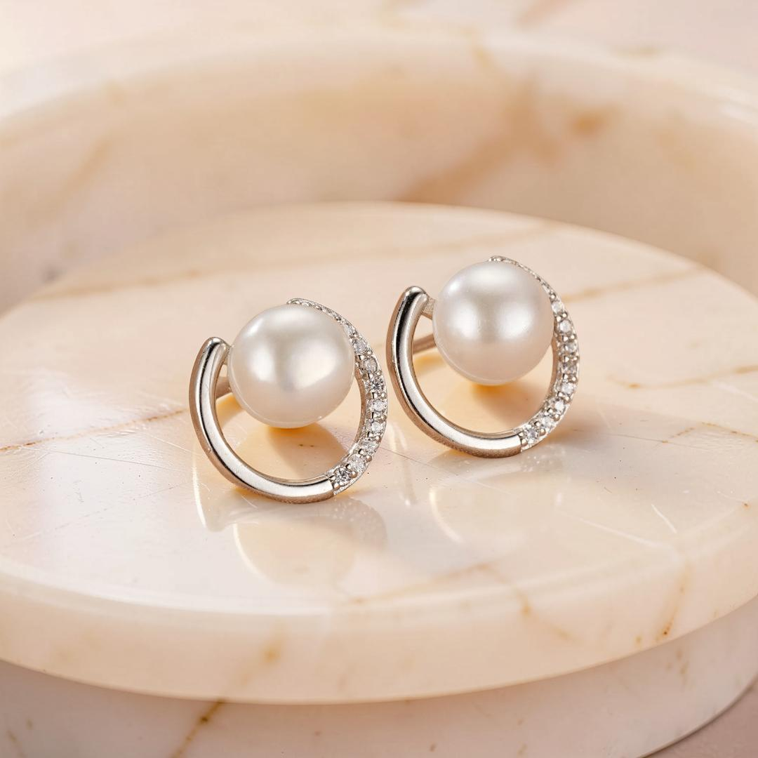 ATELIER-TIBET – Boucles d’Oreilles Perle – Éclat Lunaire, Argent 925