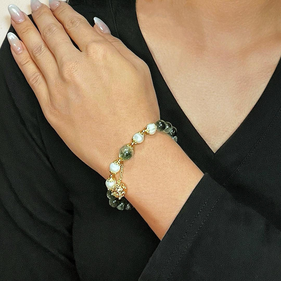 ATELIER-TIBET – Bracelet Quartz Vert et Perle – Harmonie Royale