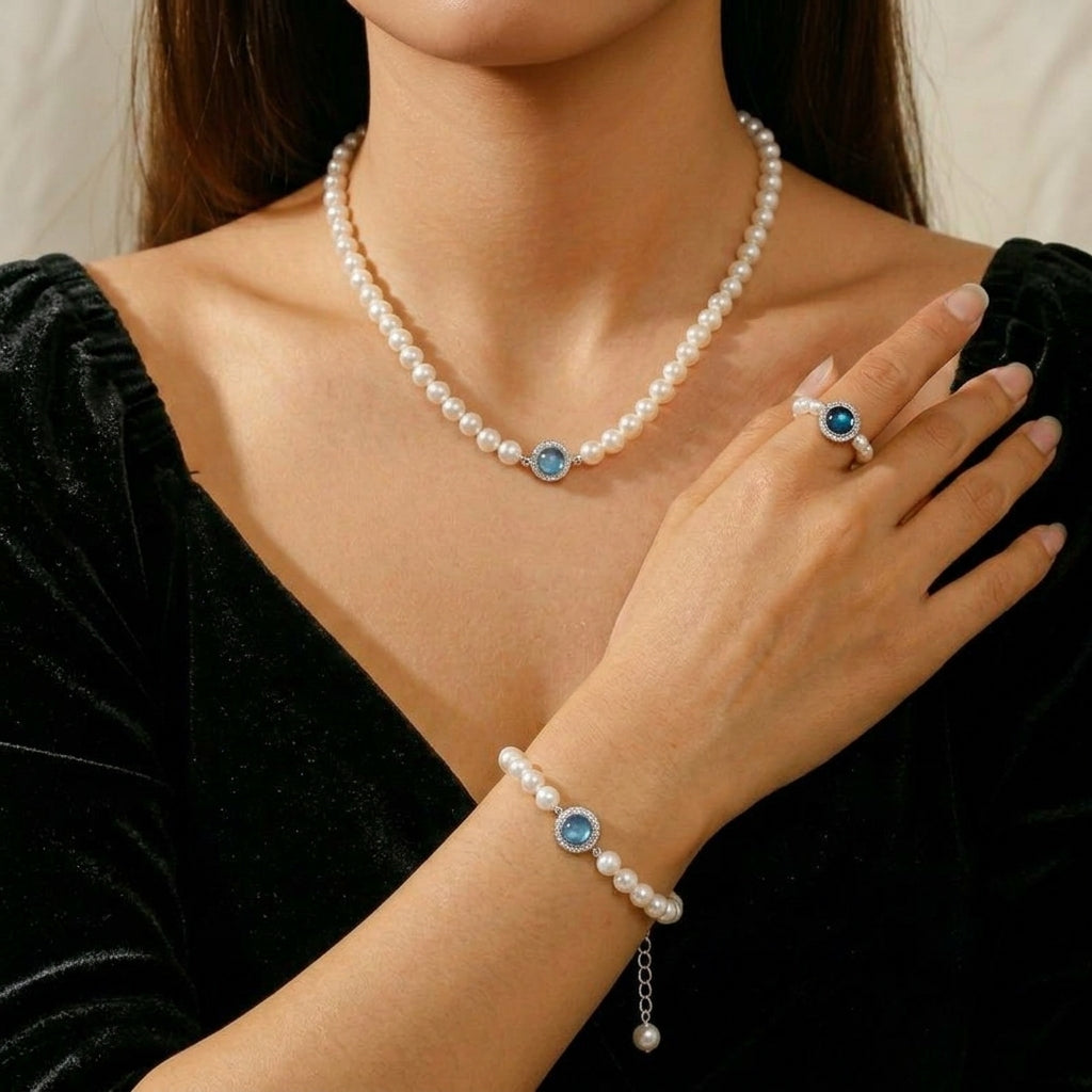 ATELIER-TIBET – Bracelet Perle et Aigue Marine – Harmonie Océanique, Argent