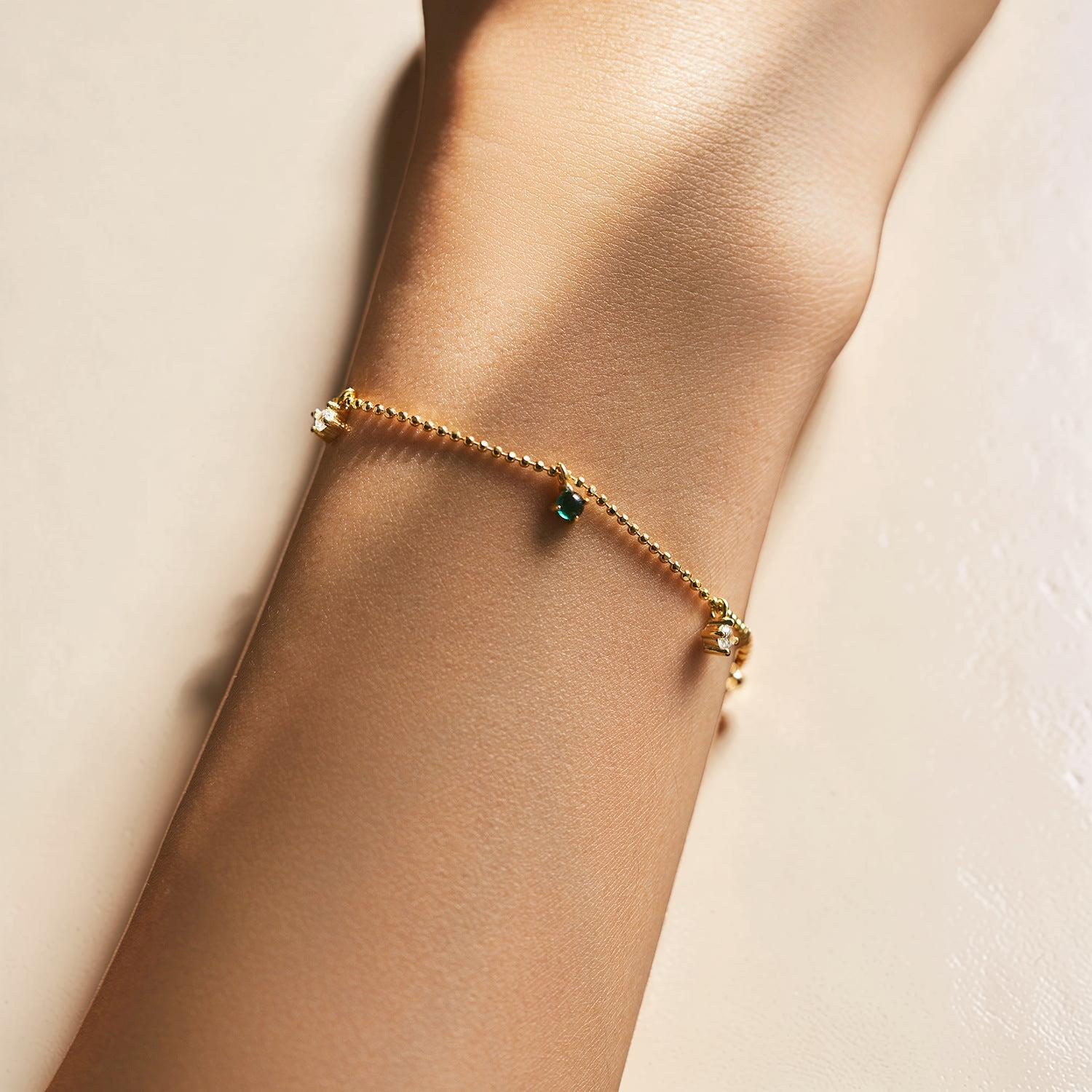 ATELIER-TIBET – Bracelet Émeraude  – Rosée Lumineuse, Argent 925