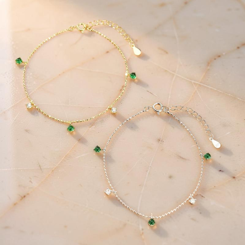 ATELIER-TIBET – Bracelet Émeraude  – Rosée Lumineuse, Argent 925