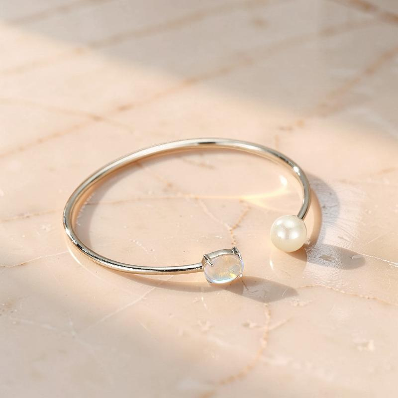 ATELIER-TIBET – Bracelet Pierre de Lune et Perle – Essence de Lune, Argent