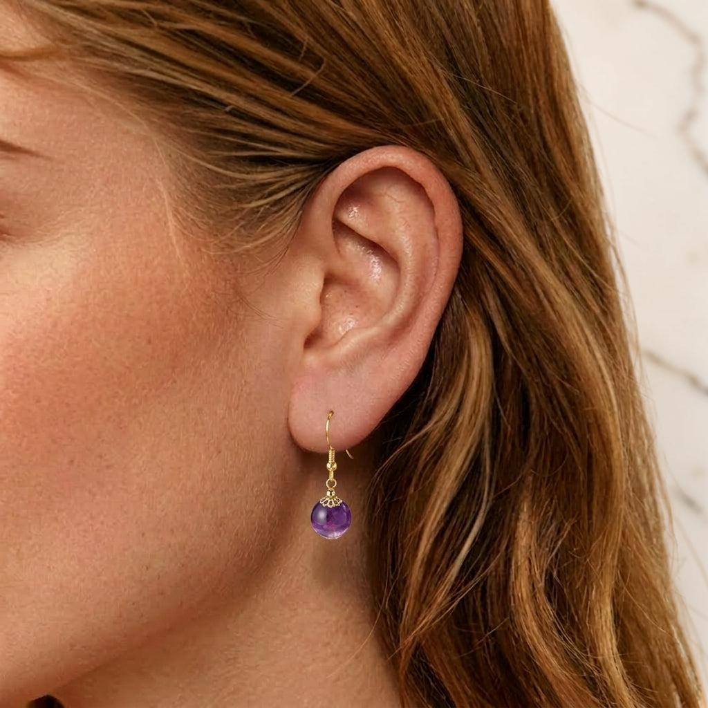 ATELIER-TIBET – Boucles d'Oreilles Améthyste – Sphère Lumineuse