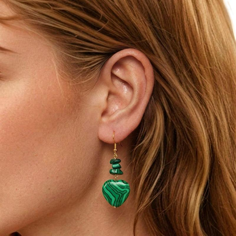 ATELIER-TIBET – Boucles d'Oreilles Pierres Naturelles – Cœur Protecteur