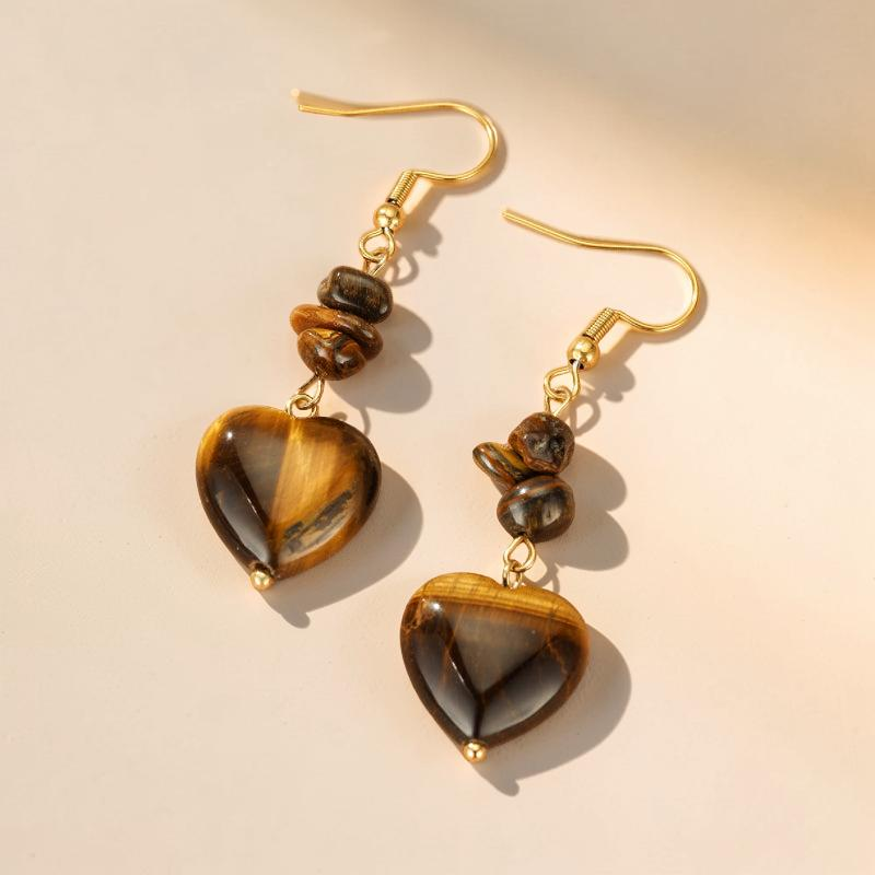 ATELIER-TIBET – Boucles d'Oreilles Pierres Naturelles – Cœur Protecteur