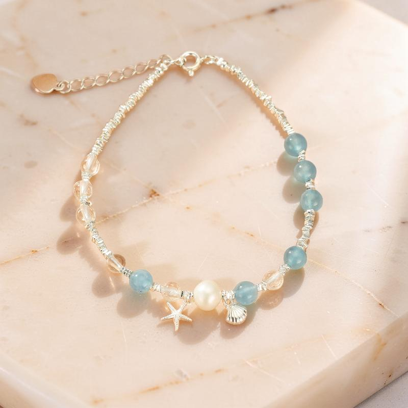 ATELIER-TIBET – Bracelet Aigue-Marine et Perle – Harmonie Marine, Argent