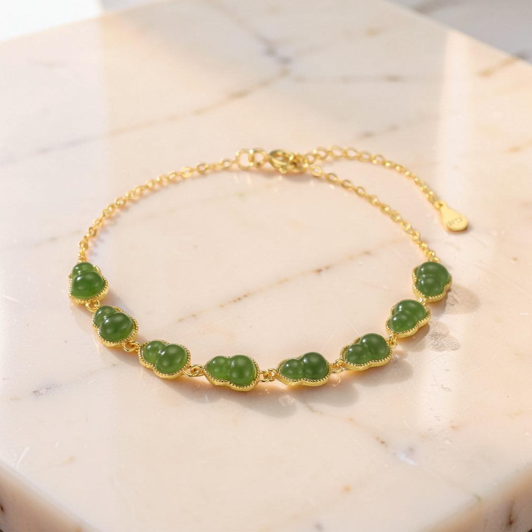 ATELIER-TIBET – Bracelet Jade – Fortune Éternelle, Argent Plaqué Or