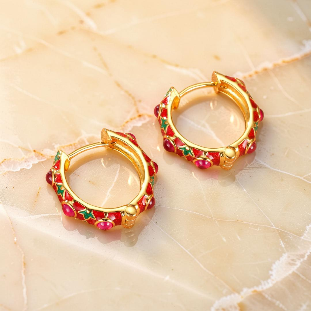 ATELIER-TIBET – Boucles d'Oreilles Cornaline – Jardin Enchanté, Argent Émaillé