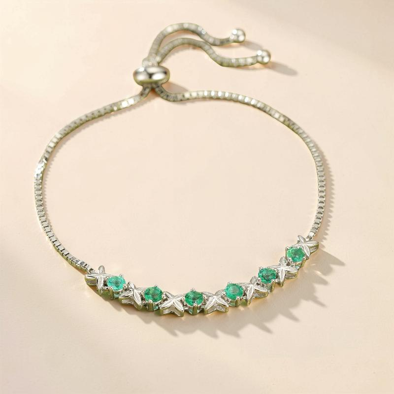 ATELIER-TIBET – Bracelet Émeraude – Grâce Florale, Argent