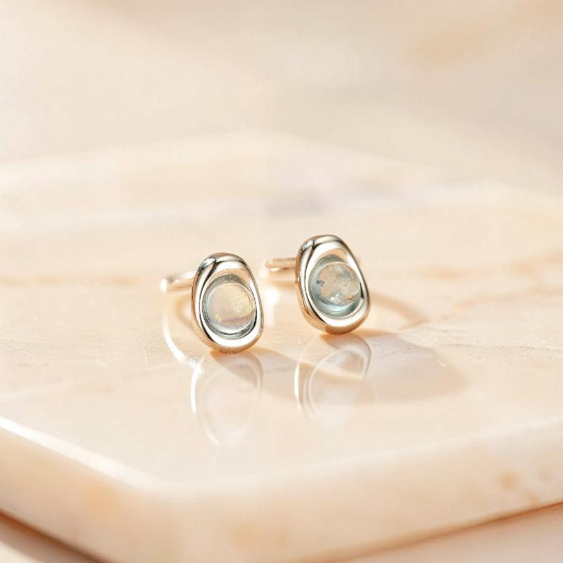 ATELIER-TIBET – Boucles d'oreilles Aigue marine – Douce Vague, Argent