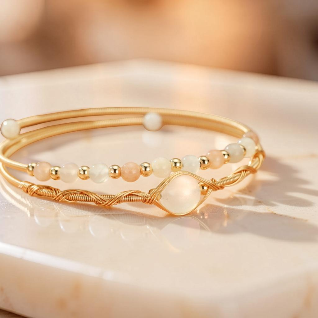 ATELIER-TIBET – Bracelet Pierre de Lune – Lumière Céleste, Plaqué Or 14K