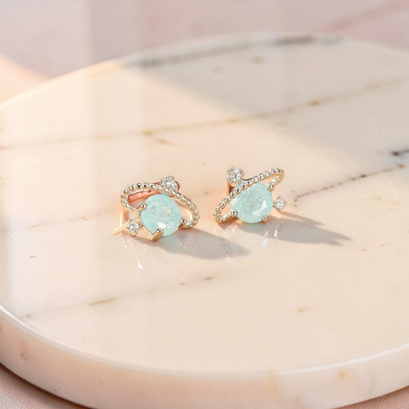 ATELIER-TIBET – Boucles d'oreilles Aigue marine – Petite Galaxie, Argent