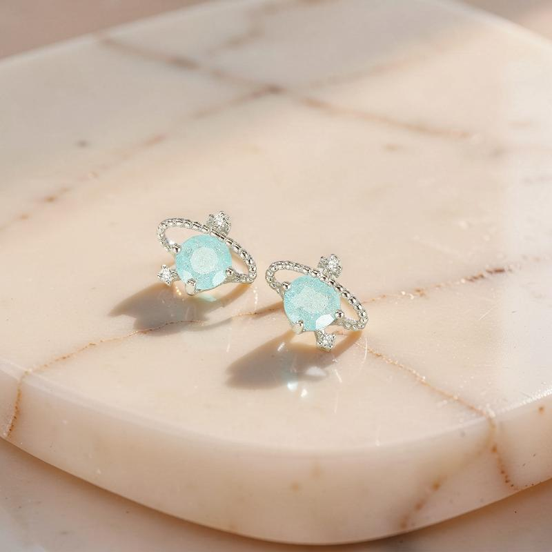 ATELIER-TIBET – Boucles d'oreilles Aigue marine – Petite Galaxie, Argent