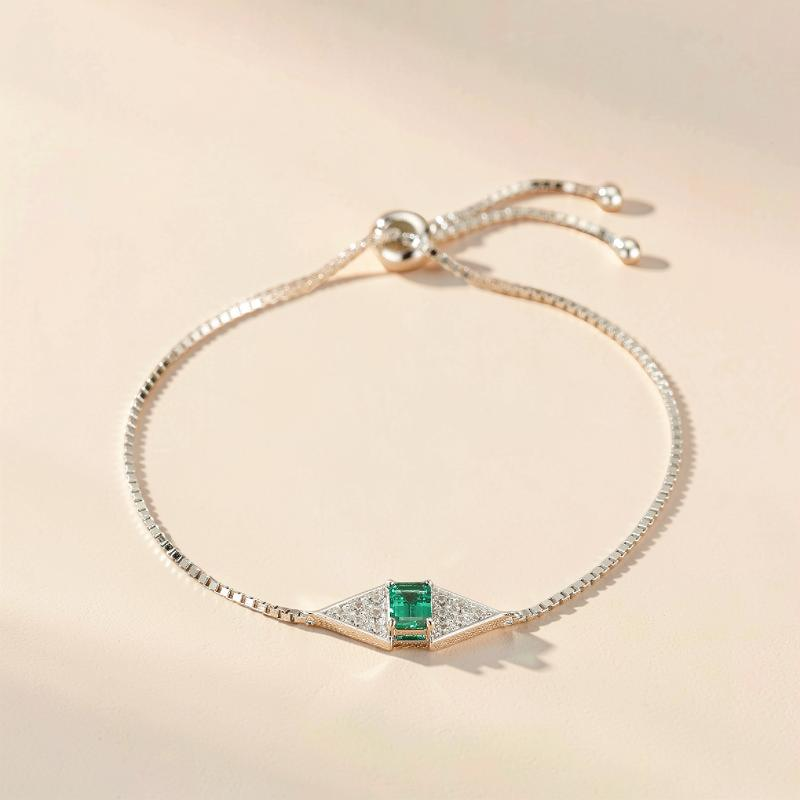 ATELIER-TIBET – Bracelet Émeraude – Brillance Royale, Argent 925