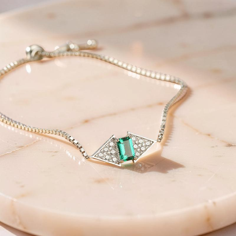 ATELIER-TIBET – Bracelet Émeraude – Brillance Royale, Argent 925
