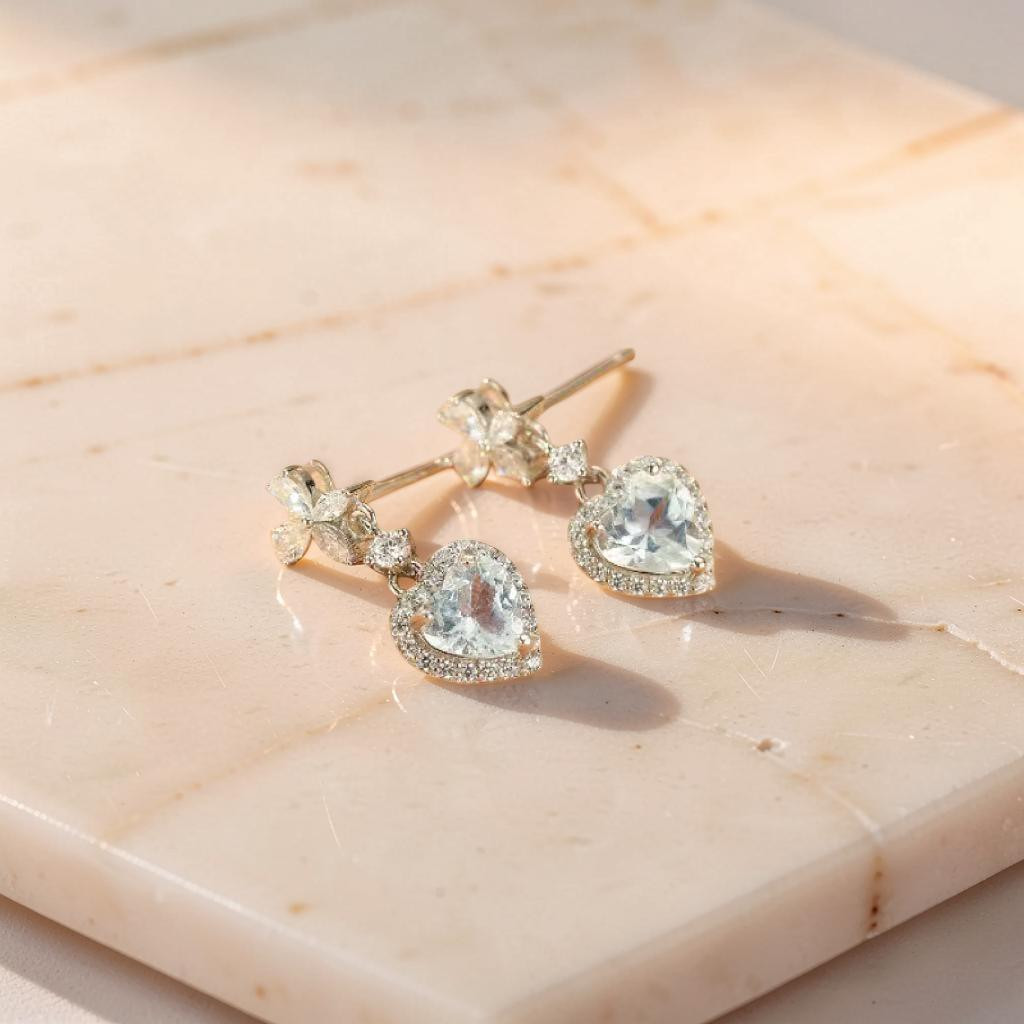 ATELIER-TIBET – Boucles d'oreilles Aigue marine – Amour Fleuri, Argent 925