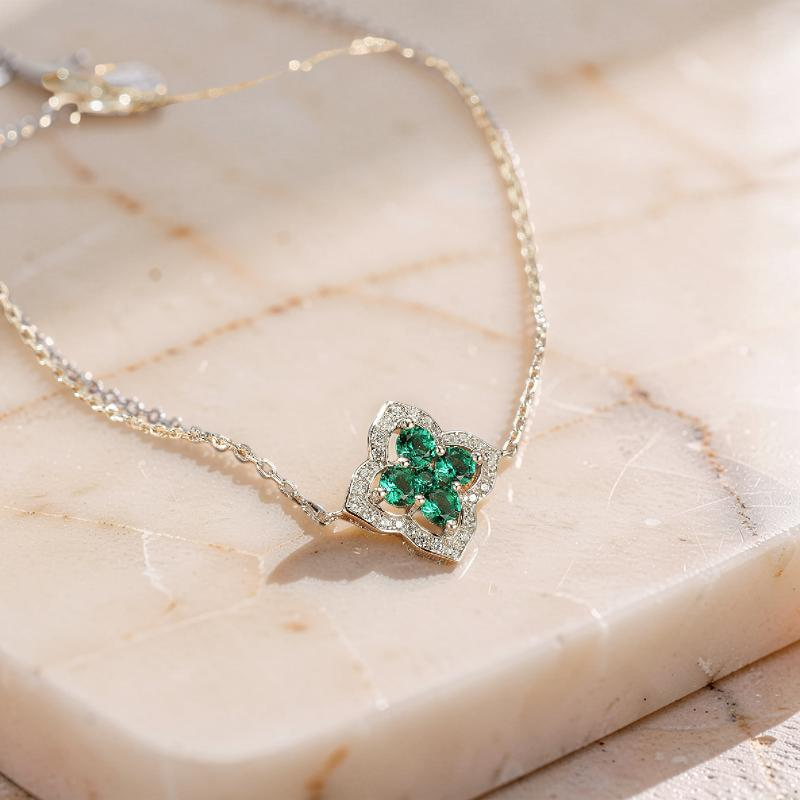 ATELIER-TIBET – Bracelet Émeraude – Fleur de Chance, Argent 925