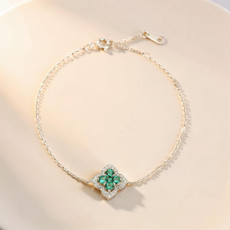 ATELIER-TIBET – Bracelet Émeraude – Fleur de Chance, Argent 925