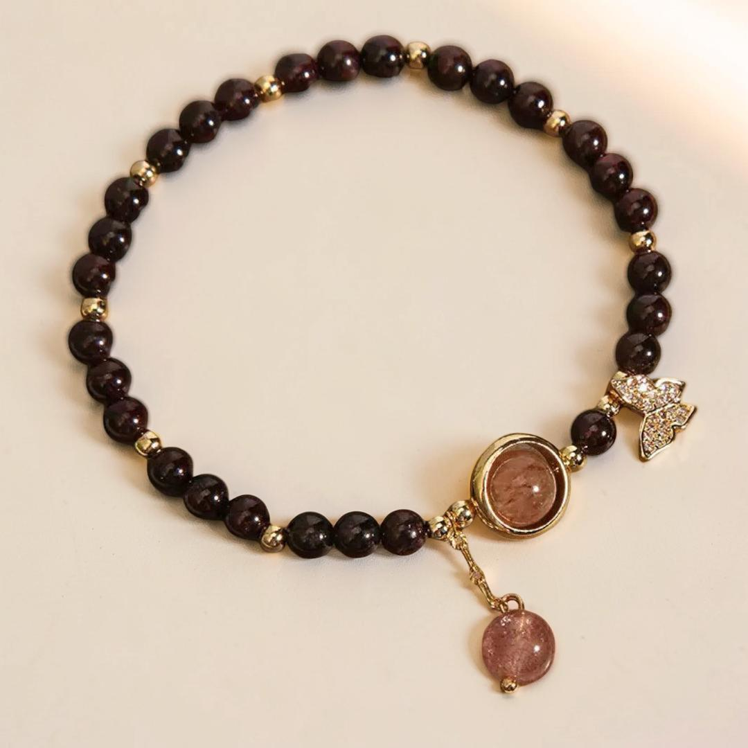 ATELIER-TIBET – Bracelet Grenat et Quartz Fraise – Grâce Papillon