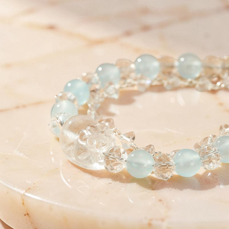 ATELIER-TIBET – Bracelet Aigue-marine et Cristal de Roche – Garde Précieux, Alliage