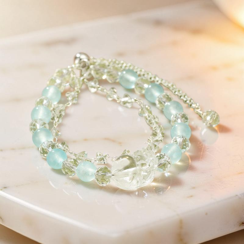 ATELIER-TIBET – Bracelet Aigue-marine et Cristal de Roche – Garde Précieux, Alliage