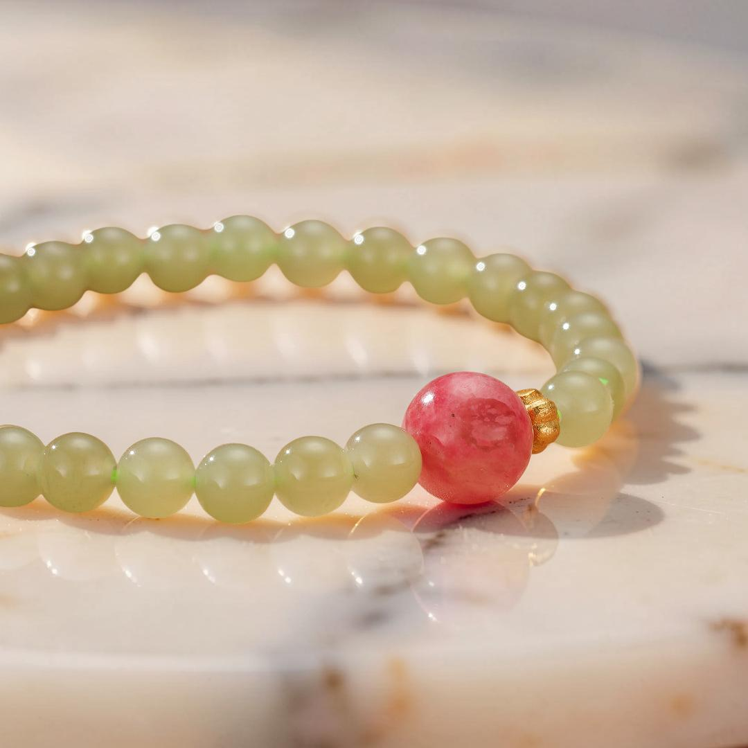 ATELIER-TIBET – Bracelet Rhodonite et Jade – Duo Bien-Être