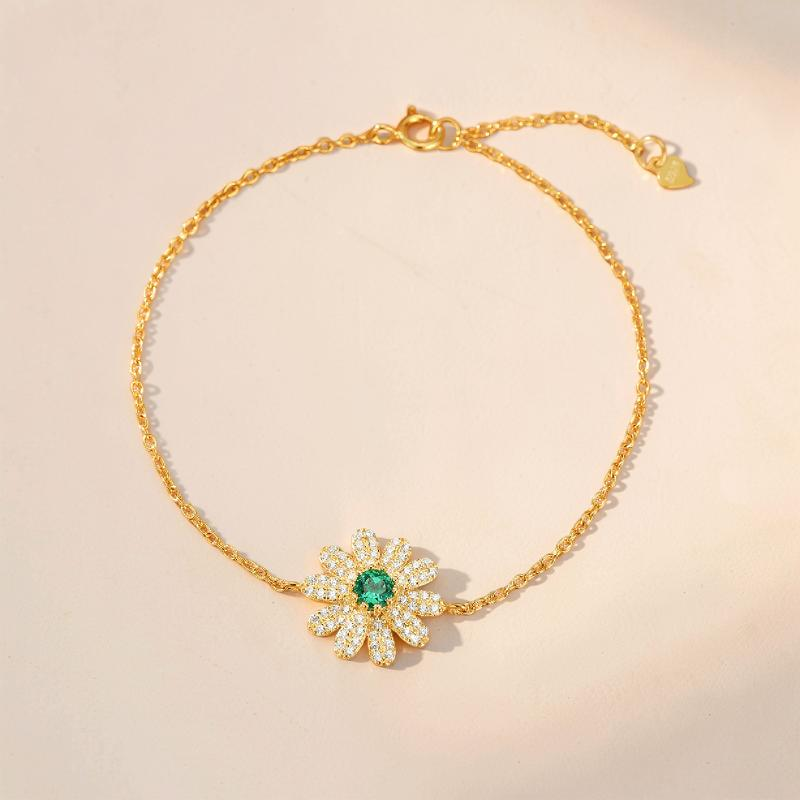 ATELIER-TIBET – Bracelet Émeraude – Fleur Éclatante, Argent Plaqué Or 18K