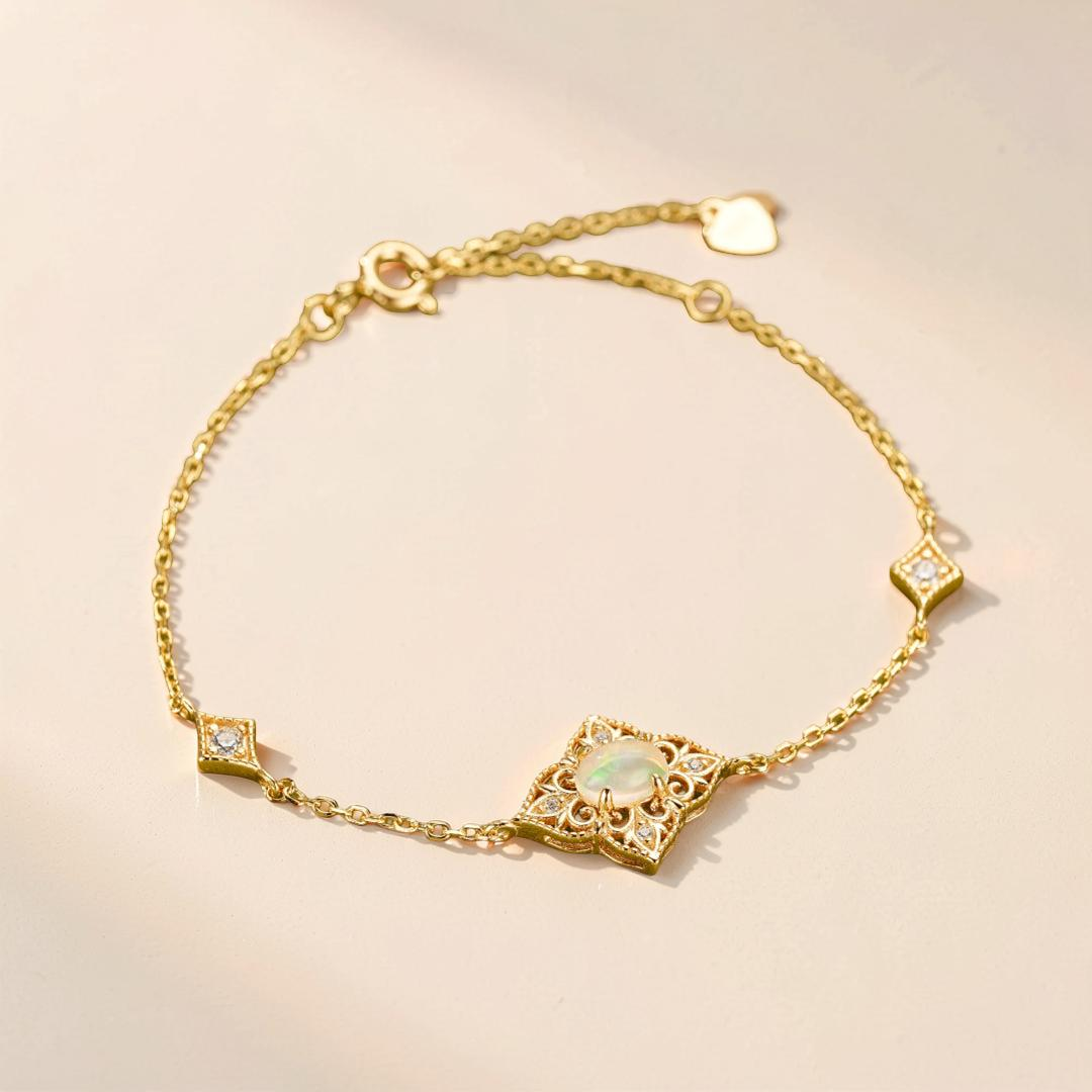 ATELIER-TIBET – Bracelet Opale – Lumière Bohème, Argent Plaqué Or 10K