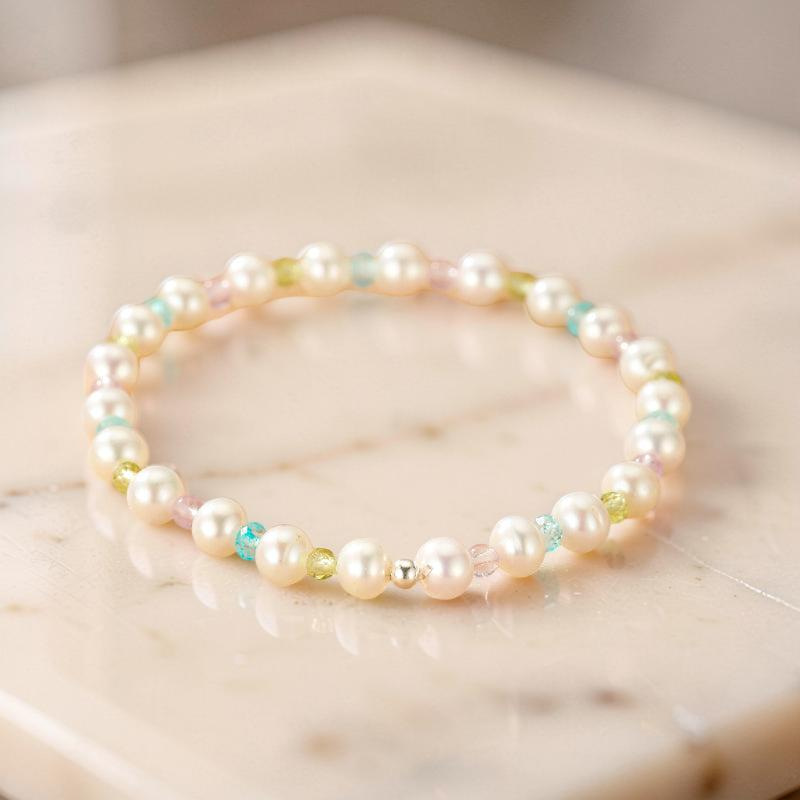ATELIER-TIBET – Bracelet Perle, Péridot, Topaze et Améthyste – Reflet Envoûtant