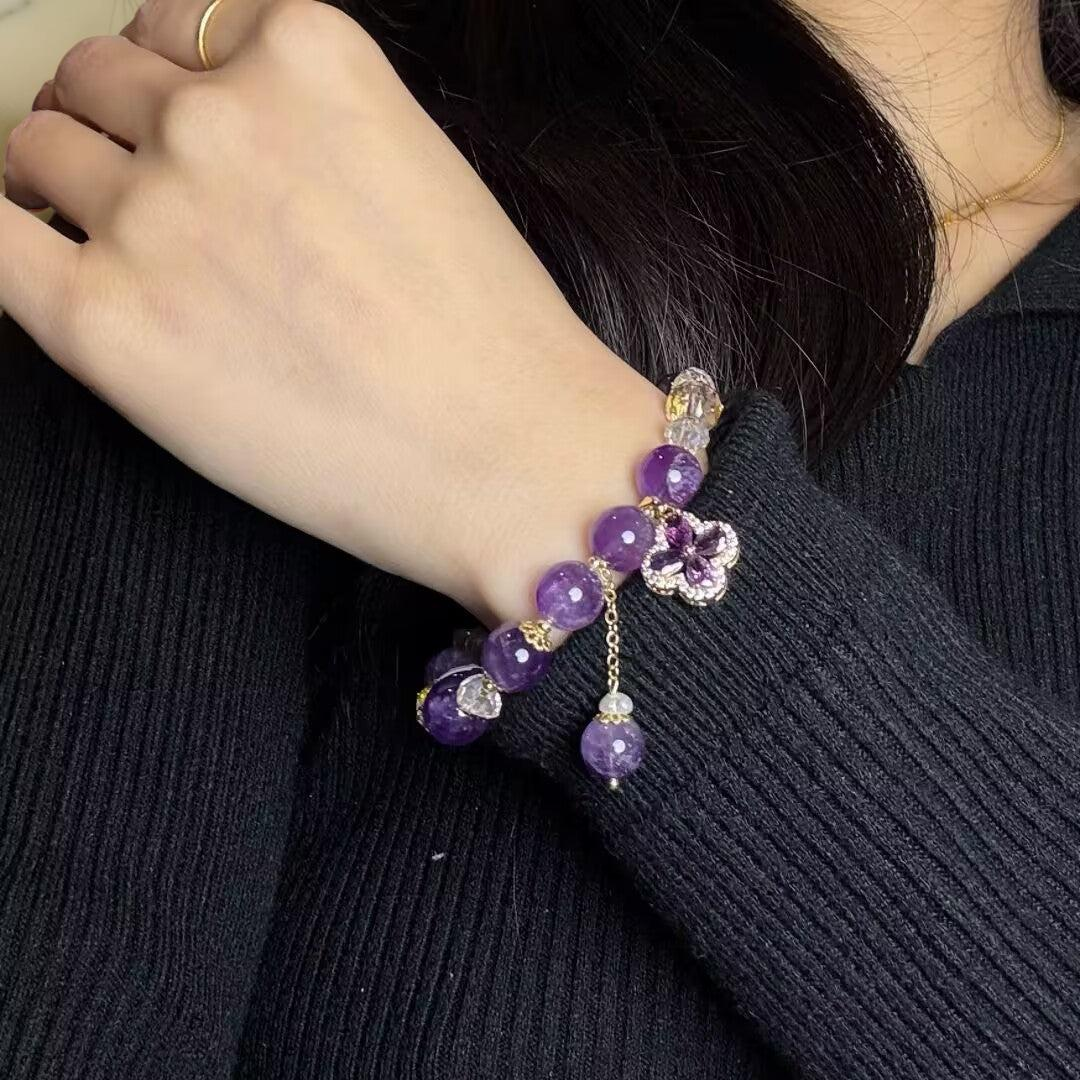 ATELIER-TIBET – Bracelet Améthyste Trèfle – Chance Scintillante