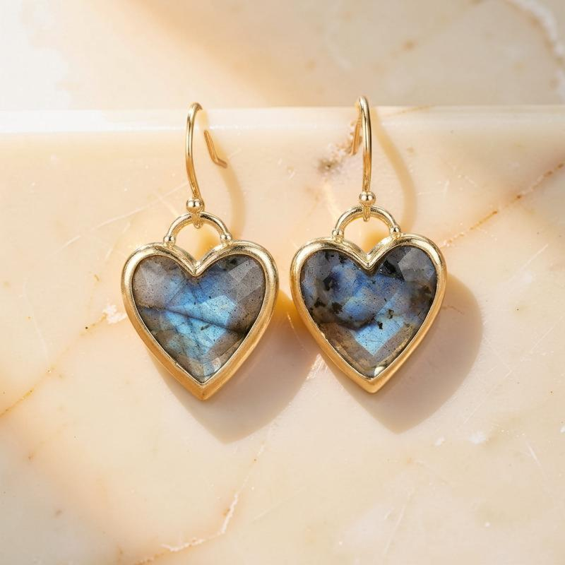 ATELIER-TIBET – Boucles d'Oreilles Labradorite – Cœur Mystique