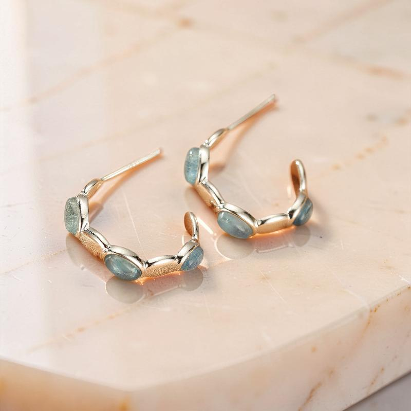 ATELIER-TIBET – Boucles d'oreilles Aigue marine – Reflets Océan, Argent