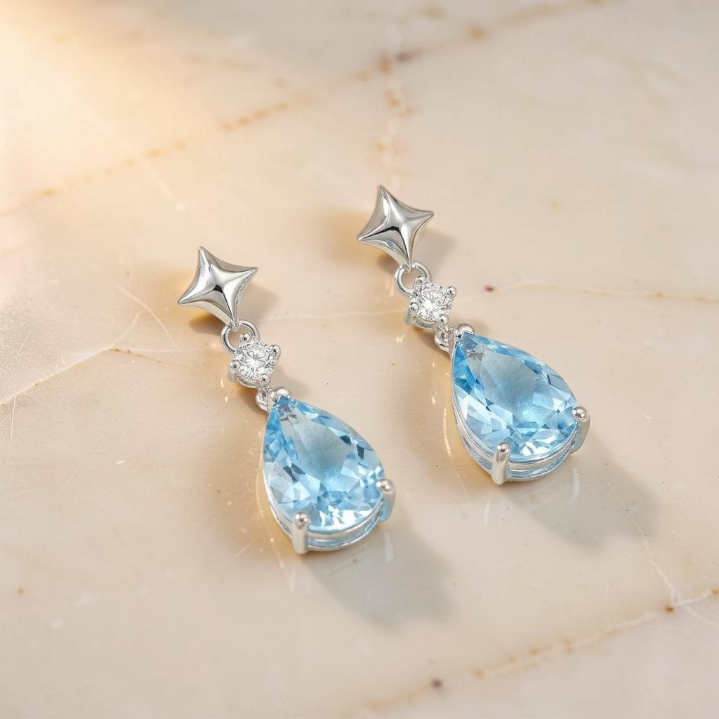 ATELIER-TIBET – Boucles d'Oreilles Topaze – Éclat Azur, Argent