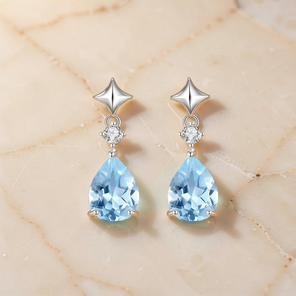 ATELIER-TIBET – Boucles d'Oreilles Topaze – Éclat Azur, Argent