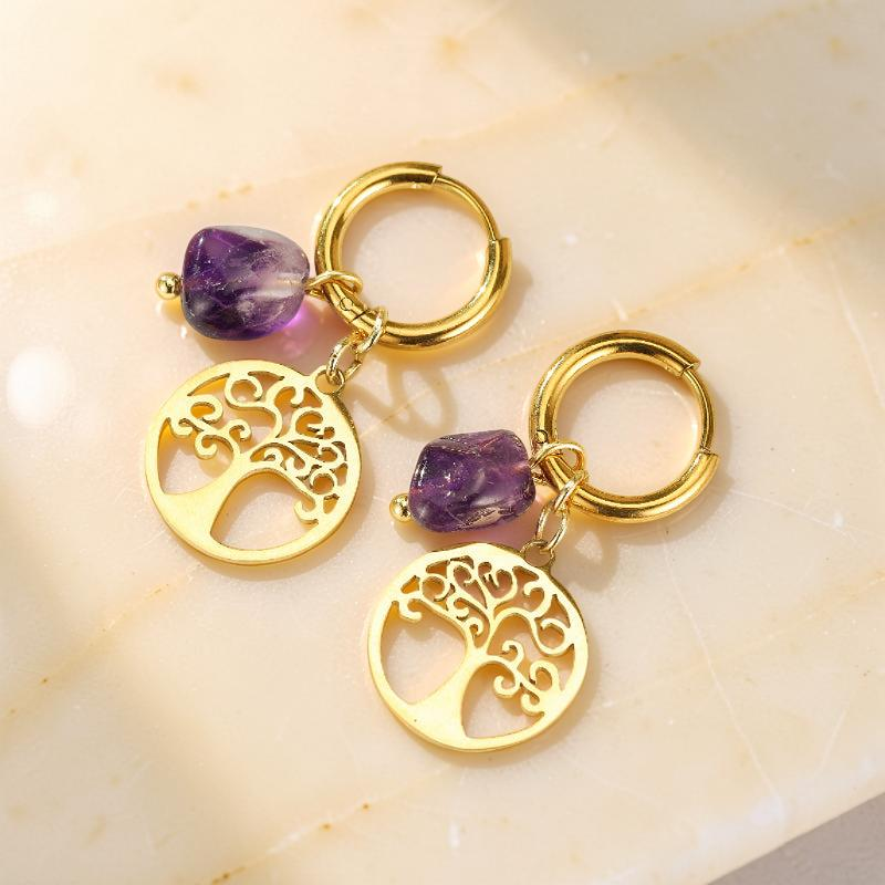 ATELIER-TIBET – Boucles d'Oreilles Pierres Naturelles et Arbre de Vie – Vie Sereine