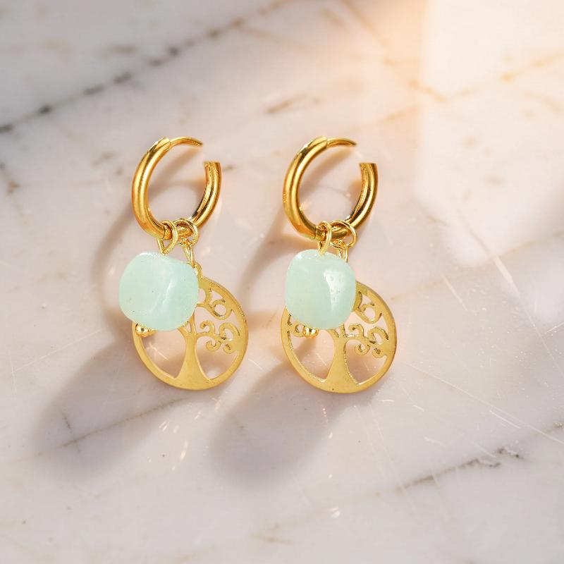 ATELIER-TIBET – Boucles d'Oreilles Pierres Naturelles et Arbre de Vie – Vie Sereine