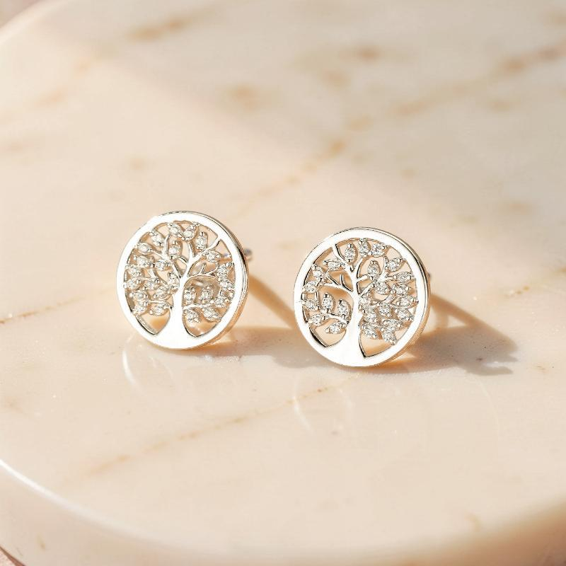 ATELIER-TIBET – Boucles d'Oreilles Arbre de Vie – Harmonie Sacrée, Argent S925