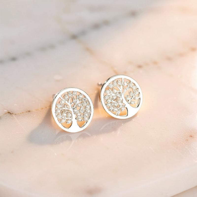 ATELIER-TIBET – Boucles d'Oreilles Arbre de Vie – Harmonie Sacrée, Argent S925
