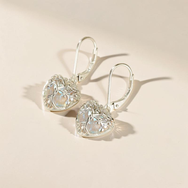 ATELIER-TIBET – Boucles d'Oreilles Pierre de Lune – Arbre Céleste, Argent S925