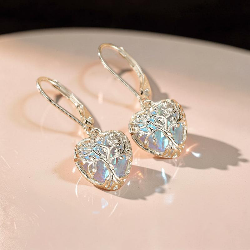 ATELIER-TIBET – Boucles d'Oreilles Pierre de Lune – Arbre Céleste, Argent S925