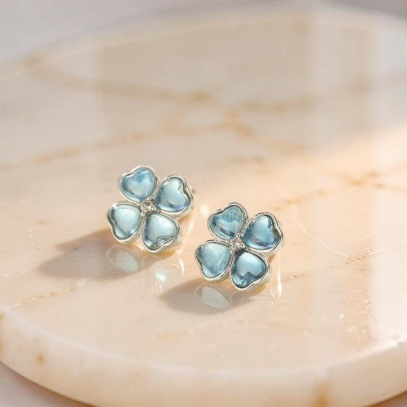 ATELIER-TIBET – Boucles d'oreilles Aigue marine – Trèfle Céleste, Argent