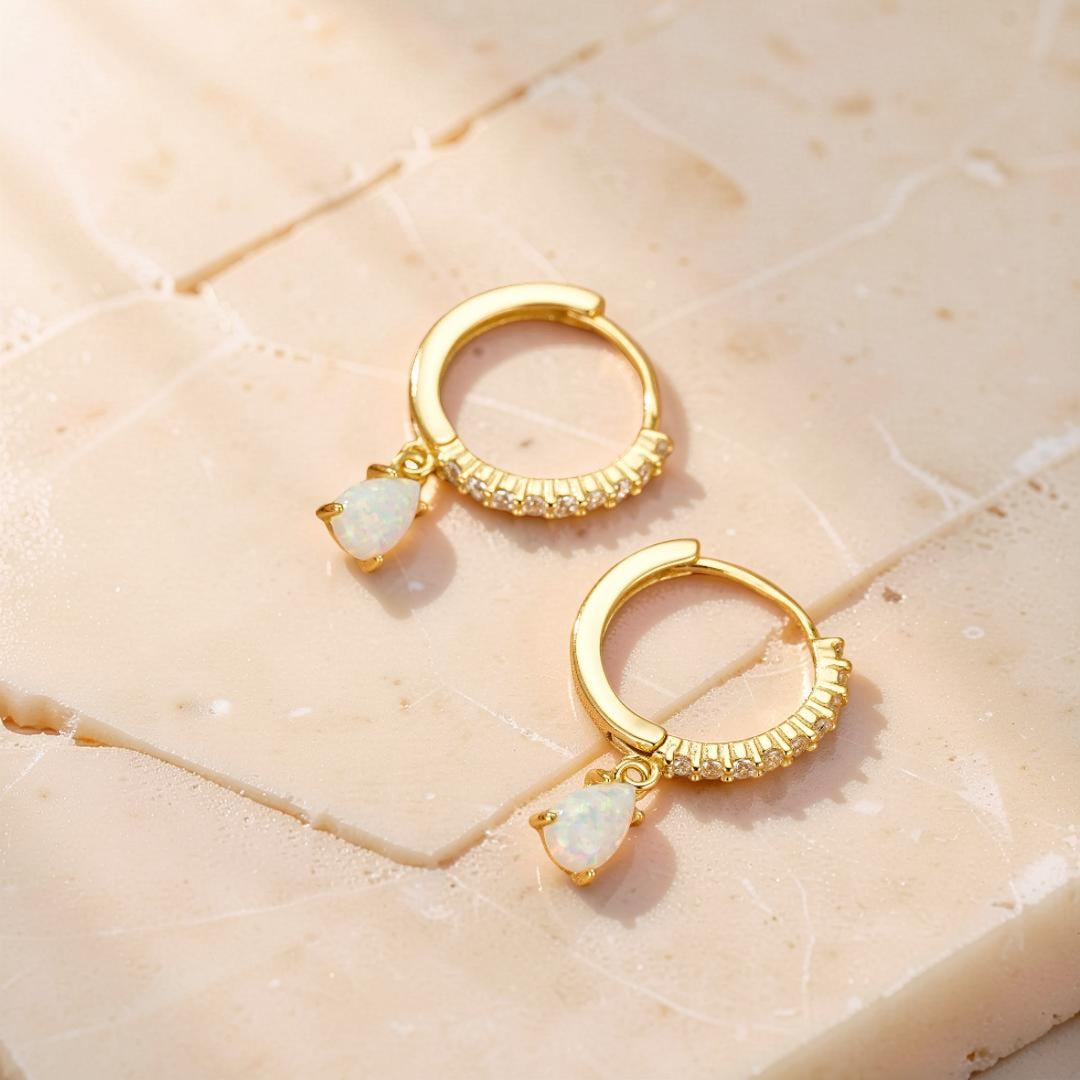 ATELIER-TIBET – Boucles d'oreilles Opale – Goutte Solaire, Argent Plaqué Or