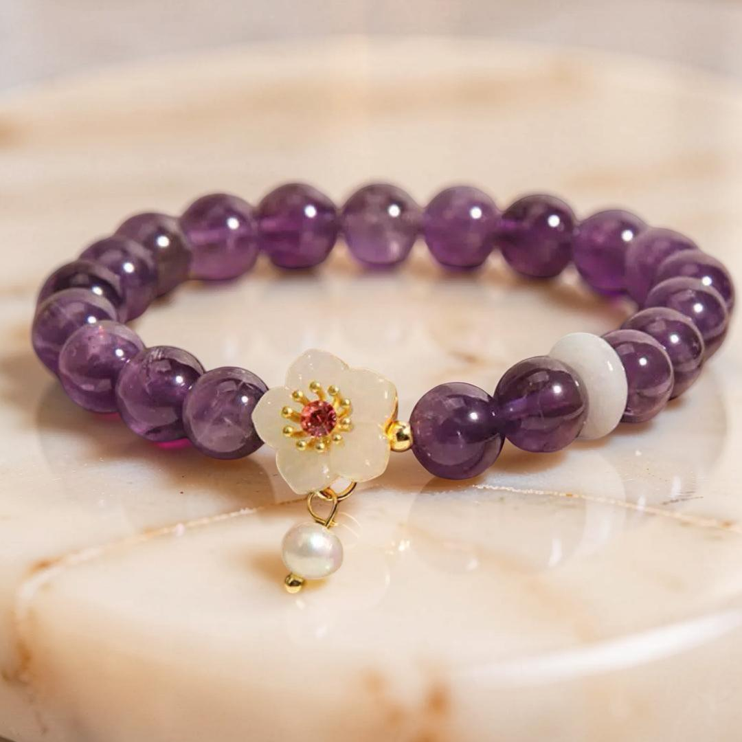 ATELIER-TIBET – Bracelet Améthyste, Jade et Perle – Fleur de Sérénité