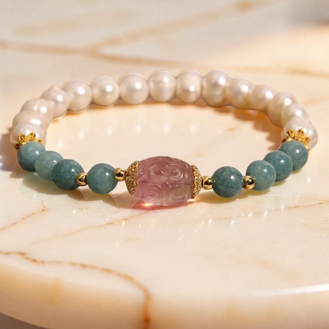 ATELIER-TIBET – Bracelet Jade, Perle et Fluorite – Sérénité Céleste