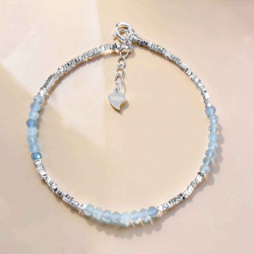 ATELIER-TIBET – Bracelet Aigue-marine – Brume Matinale, Argent