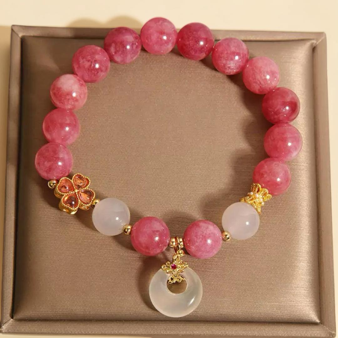 ATELIER-TIBET – Bracelet Tourmaline Rose et Jade Blanc – Chance Éclatante