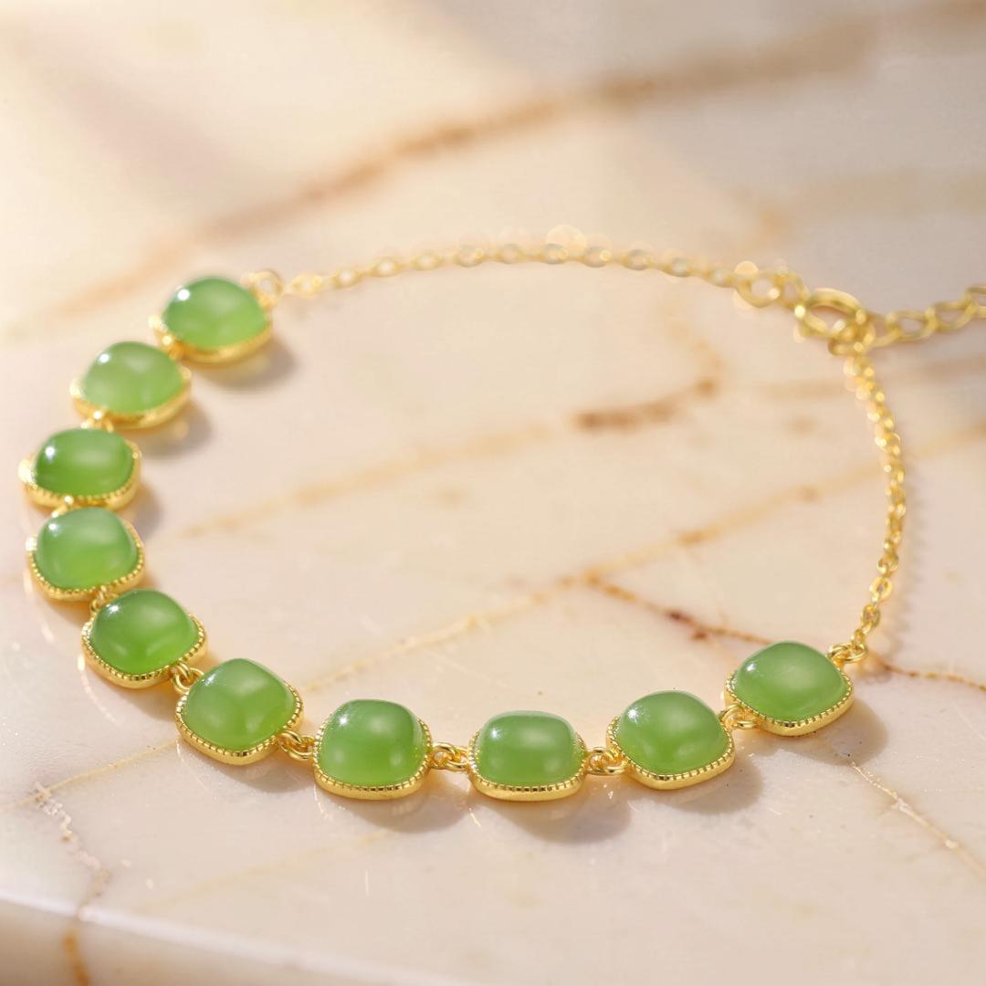 ATELIER-TIBET – Bracelet Jade – Perle de Lumière, Argent Plaqué Or