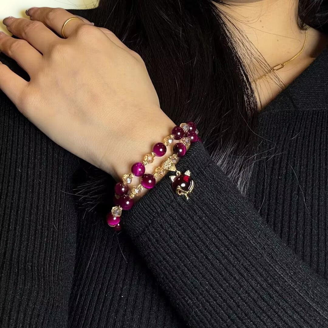 ATELIER-TIBET – Bracelet Œil de Tigre – Charme Félin, Argent Plaqué Or
