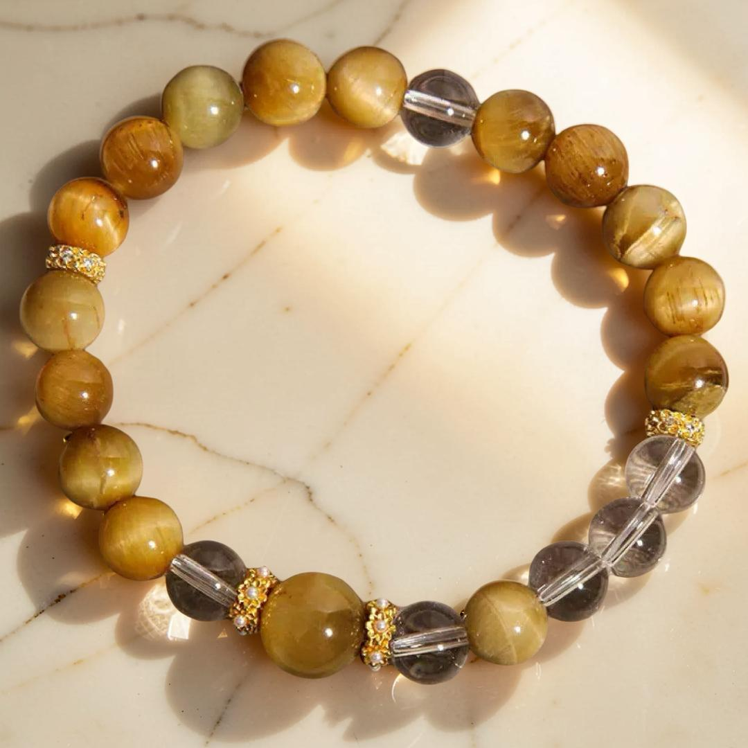 ATELIER-TIBET – Bracelet Œil de Tigre et Cristal de Roche – Force Féminine